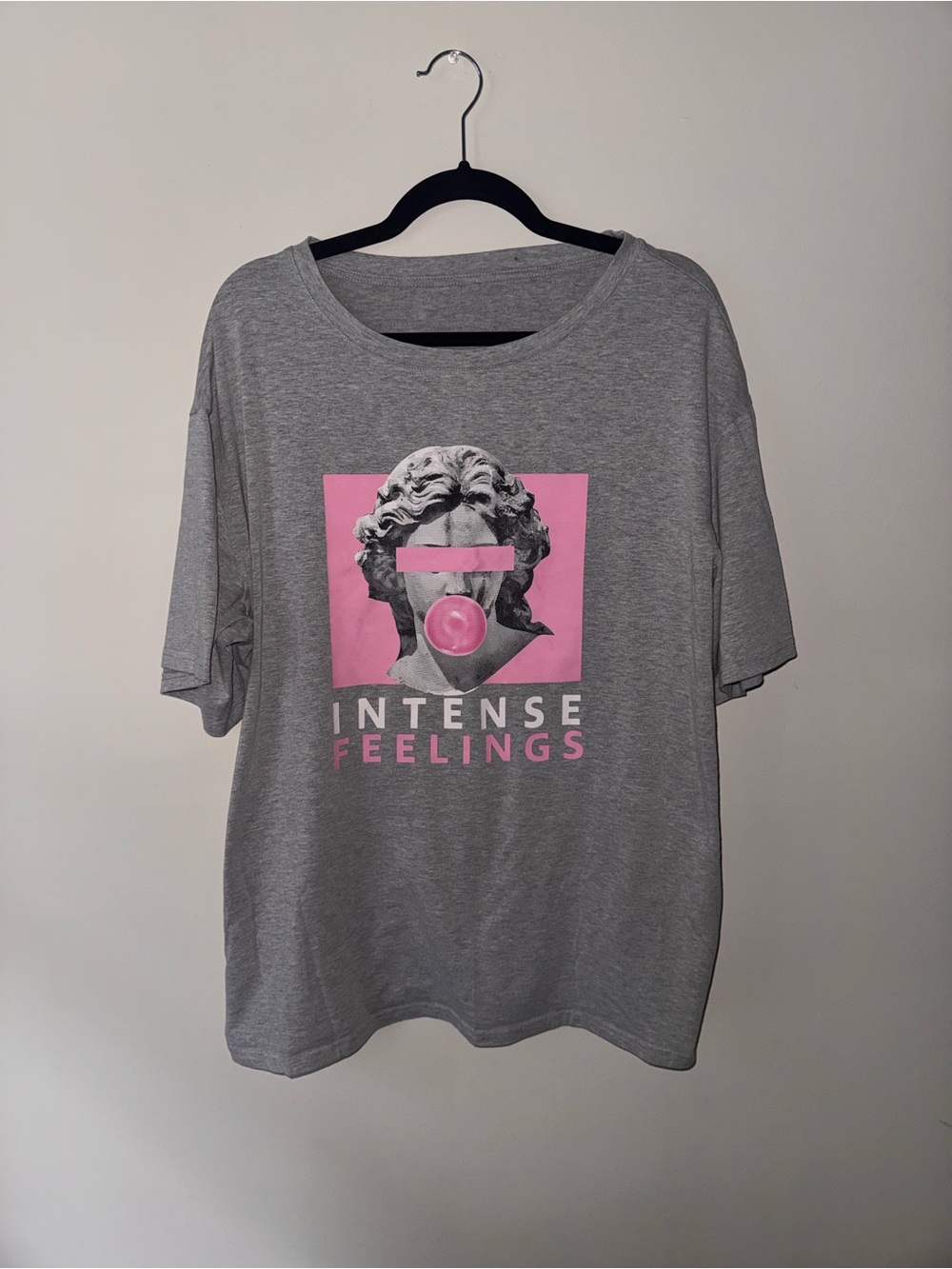 Gray Graphic Tee with Pink Pop Art Bubble